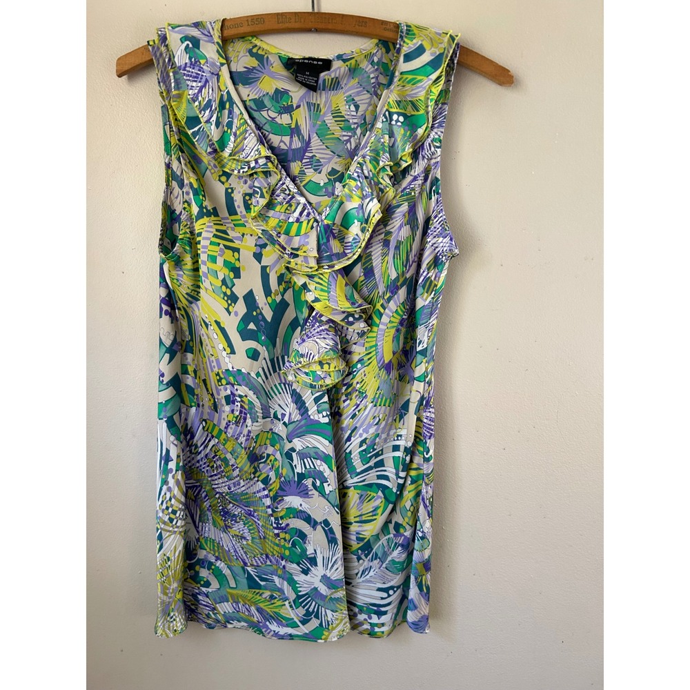 Y2K Spense Sleeveless Ruffle V Neck Abstract Top Womens Size M Indie Sleeeze